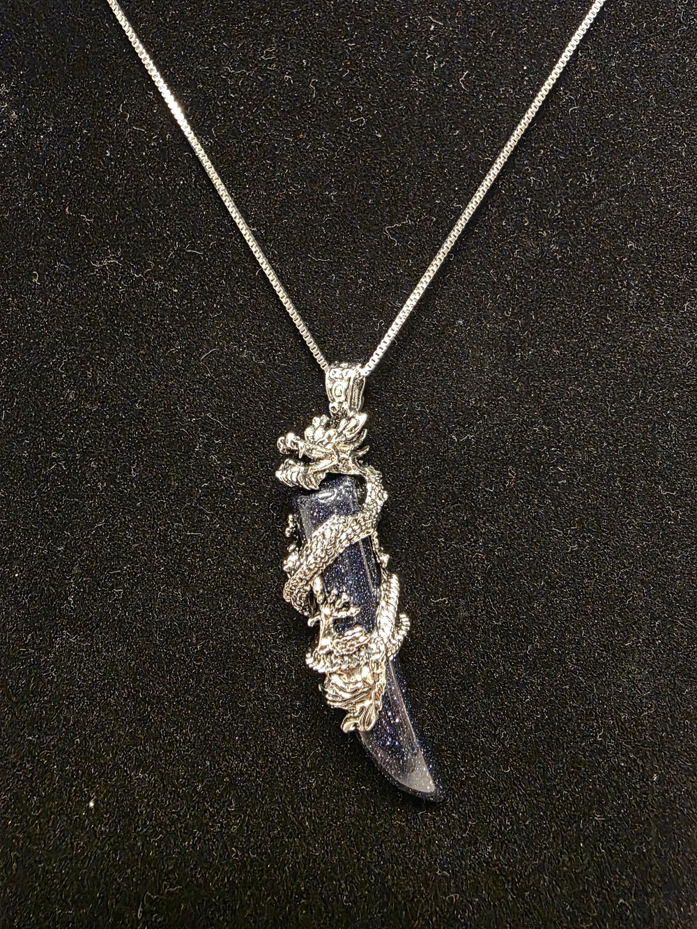 Silver Tone Dragon Fang Pendant With Blue Sandstone